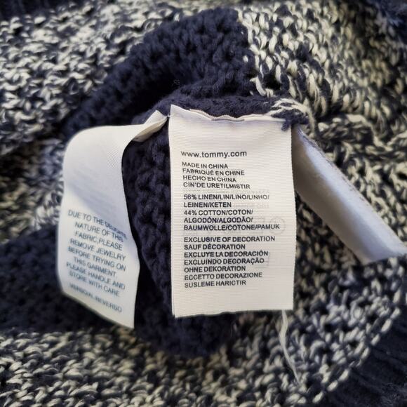 Tommy Hilfiger | Linen Blend Crochet Knit Horizontal Striped V-Neck Sweater - Picture 6 of 6